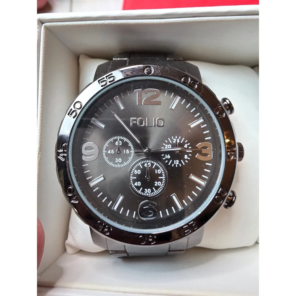 Folio Mens Gunmetal Grey Chronograph Style Watch FMDMSG074 Japan Movt